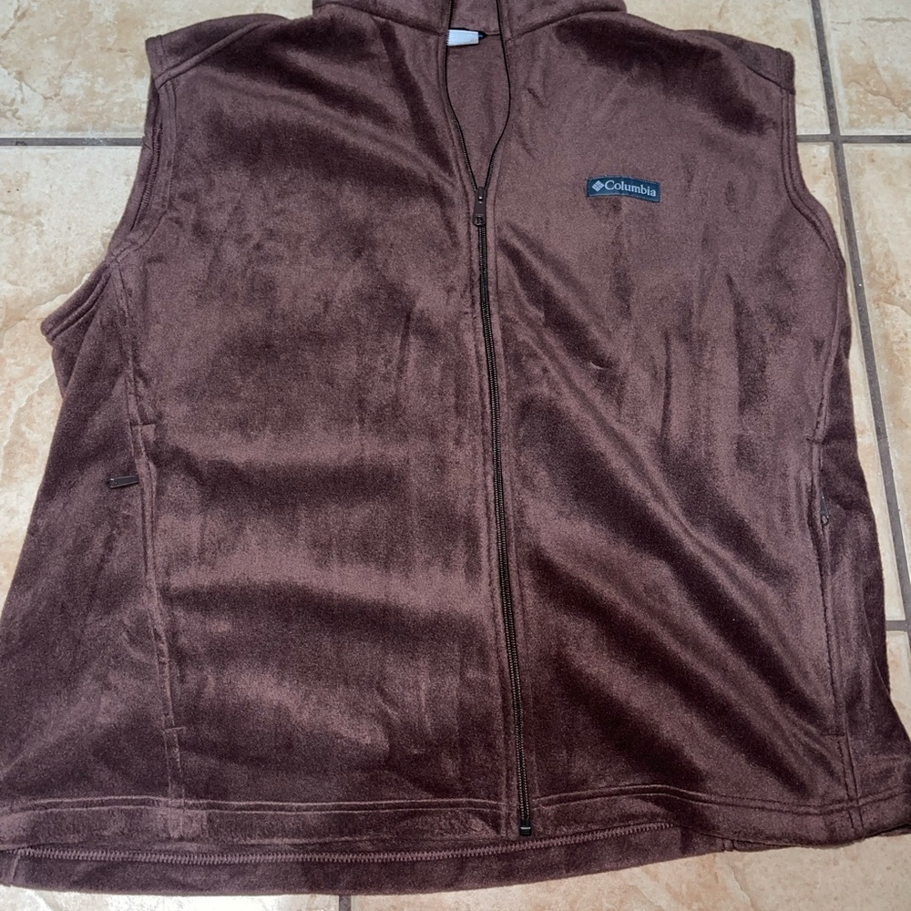 Columbia Vest Mens 2X Brown Full Zip Fleece Jacket
